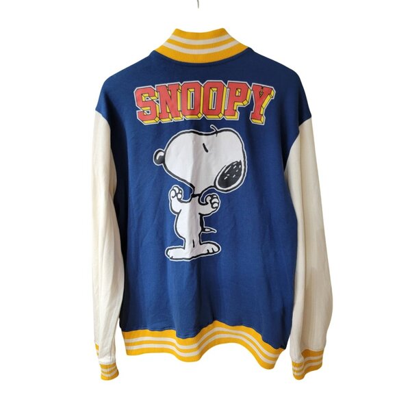 Peanuts Hybrid Apparel Snoopy Letterman Jacket M Cotton/Polyester Unisex Blue & - Picture 2 of 4
